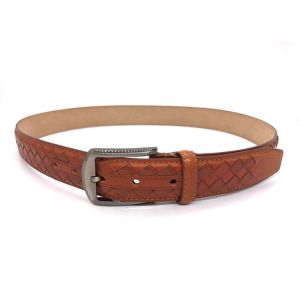 3.8CM Handmade Braided Weave Mens Casual Leather Belt With Alloy Pin Buckle