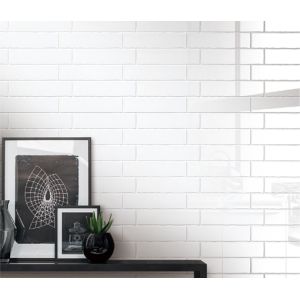 Quality Ceramic Glossy Wave Edge Wall Tile 75x300mm White Modern for sale