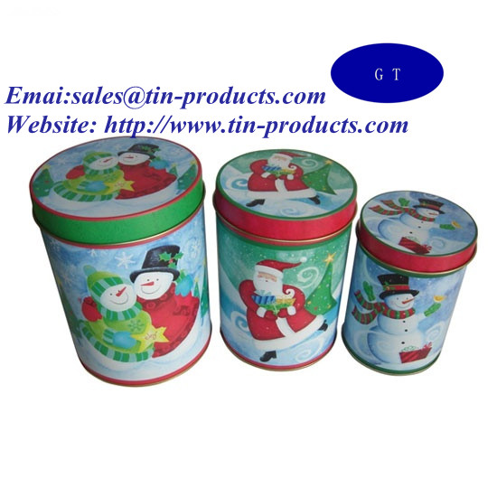 Gift Set of 3 Round Tin Metal Box with Slip Cover, Gift Tin Box Set for Christmas