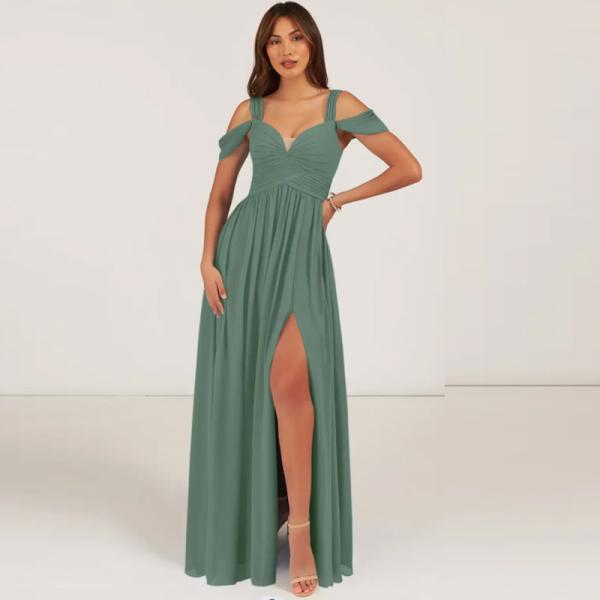 Luxury Popular A-Line Off-the-Shoulder Chiffon Long Evening Dress Floor-Length Sweetheart V-back Pleated Plus Size