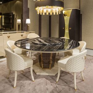 Italian Luxurious Mesa Dining Table Marble Tabletop With Stainless Wire