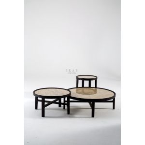Solid Wood Round Marble Top White Coffee Table Set