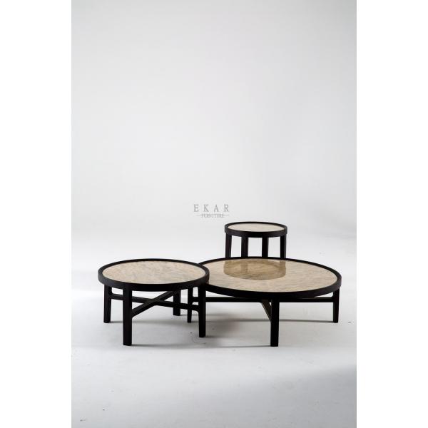 Buy Solid Wood Round Marble Top White Coffee Table Set at wholesale prices