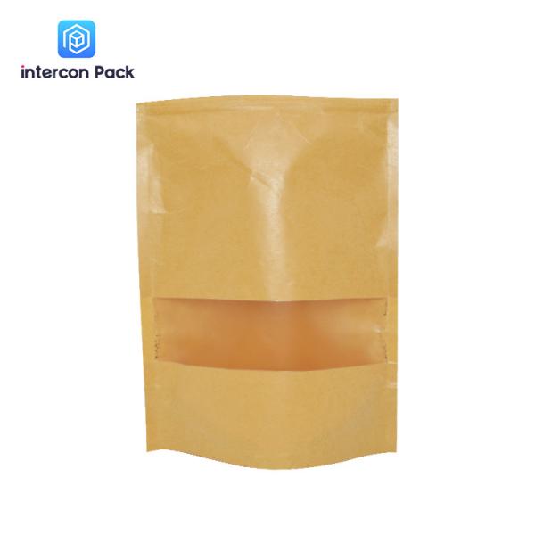 Buy Resealable Kraft Paper Standup Zipper Pouch Food Grade With Matte Window at wholesale prices