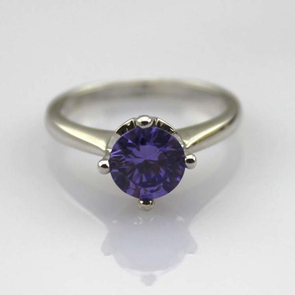 White Gold Plated Sterling Silver 7mm Amethyst Cubic Zircon Ring(R255)