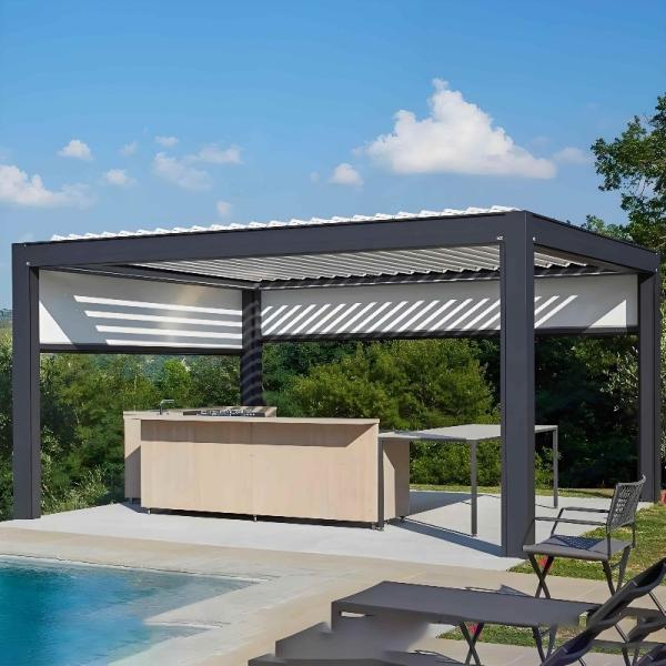 Buy Adjustable Roof + Waterproof Curtains | Metal Pergola with Retractable Roof at wholesale prices
