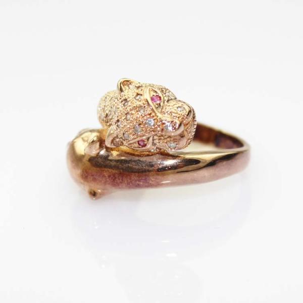 Rose Gold Plated 925 Silver Leopard Ring Pave CZ Diamonds (S-RJ673)