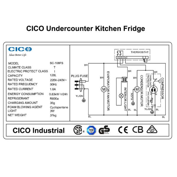Double Layer Door Kitchenaid Undercounter Refrigerator Beer Cooler Fridge 135W