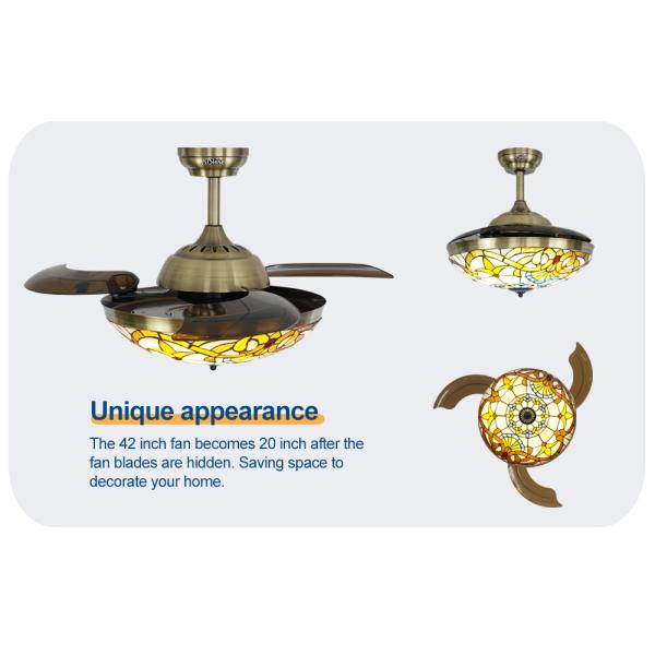 Vietnam Ceiling Fans with Lights and Hidden Blades 42 Inch 106cm Crystal Decorative Design