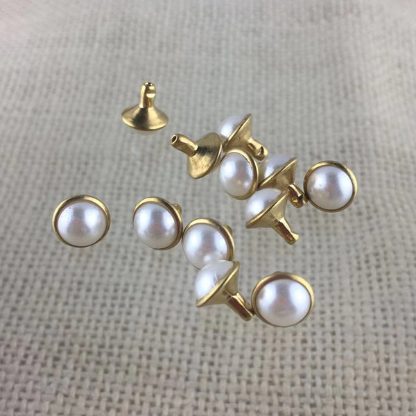 Fashion garment accessory 8mm metal jeans rivet with pearl beads for lady clothing