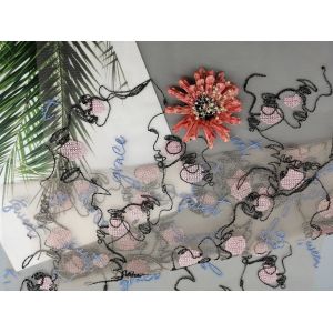 China Multi Colored Embroidered Tulle Mesh Fabric With Letters on sale