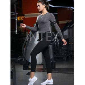 Ladies' Long Sleeve Crop Top and Capri Leggings Breathable