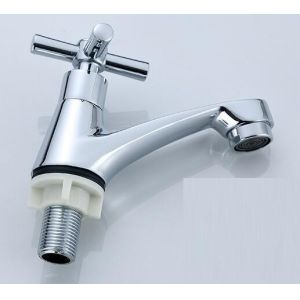 Zinc Single Hole Vessel Sink Faucet Cross Handle Cold Only Faucets
