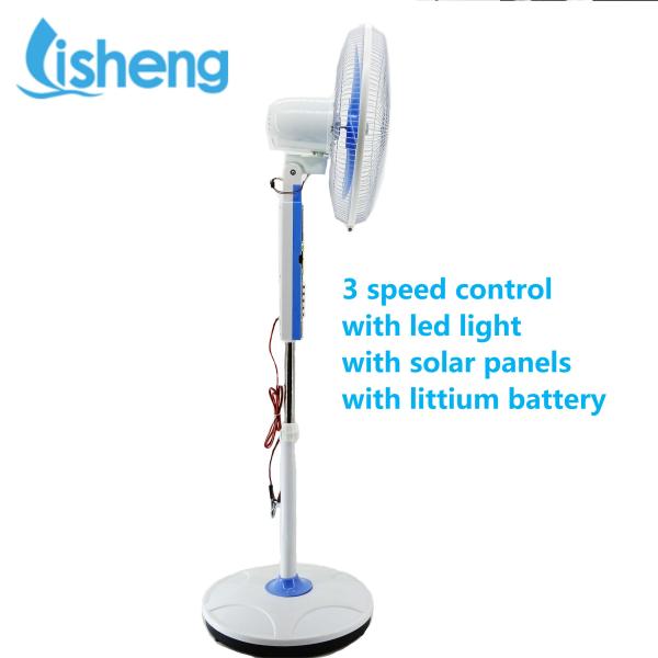 12V DC 16 Inch Solar Rechargeable Standing Fan With Battery And Led Light