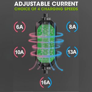 110-240V AC Portable EV Charger Type 2 To CEE Blue Plug 6A To 16A Variable