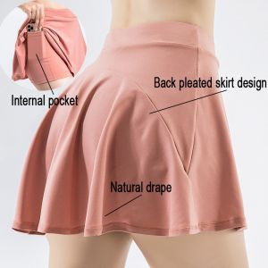 China Ladies Sports Golf Pleated Tennis Skirt With Pockets High Waist Athletic Skorts on sale