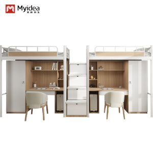 Customizable Bunk Bed With Ladder Wardrobe And Study Desk For Dormitory
