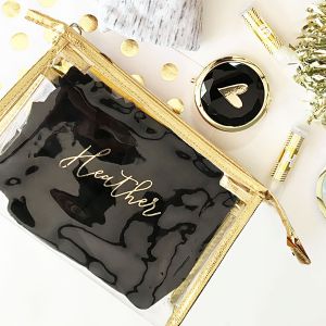 Quality Personalized Clear See-Through Cosmetic Bags Transparent/Gold Travel Pack for sale