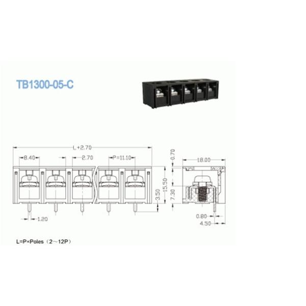 Barrier Terminal Block Pitch 11.10mm 600V 40A 2 - 12P Power Terminal Block