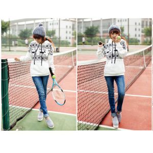 Long Sleeve Women / Ladies Hooded Sweatshirts , Red / White