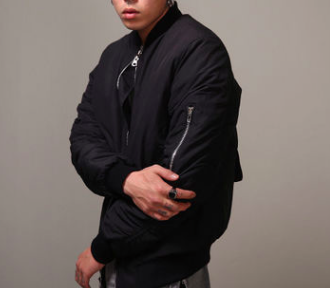 Metal Zipper Black Ma1 Bomber Jacket Mens 100% Polyester Machine Wash