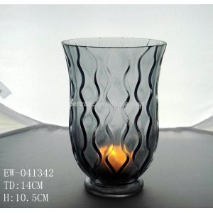 8" Grey Embossed Fence Pattern Glass Candle Holders