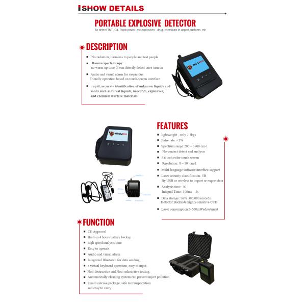 Raman - Spectrometer Explosives Detector With 35.6 Inch Color Touch Screen