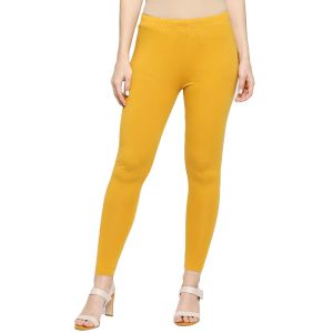 High Quality Women Yellow Solid Cotton Ankle Length Gym Yoga Leggings Sport with