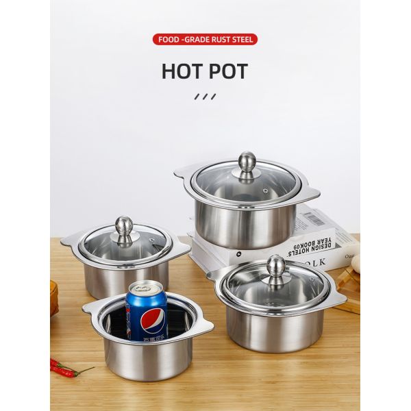 Factory Price Silver Kitchenware Soup Pot Double-flavor Cooking Pot Mini Hotpots With Binaural Handle