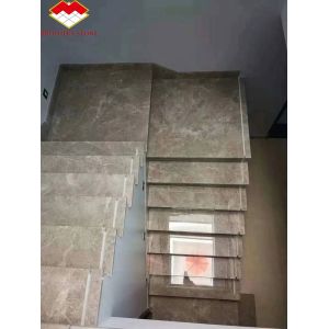 Customized White Marble Stair Step with Riser Designs Glass Railing in Spiral