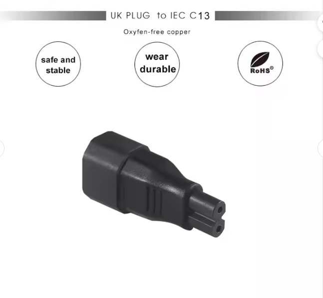 IEC C14 to C7 Power Adapter for Laptop DVD PS2