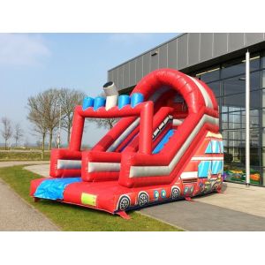 Quality Firetruck Theme Durable Outdoor Giant Bouncy Slide With Plato PVC Tarpaulin for sale