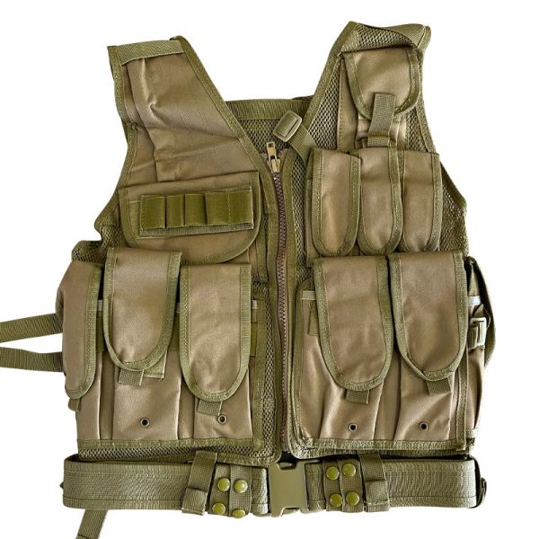 Multi-functional Khaki/Tan Protective Vest with Multiple Pouches and Mesh Liner