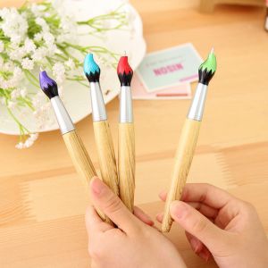 Office School Chinese Calligraphy Brush Shape Mental Wood Blue Ink Ballpoint Pen