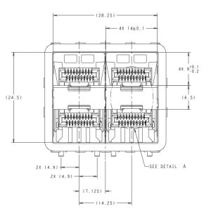 2343522-7 TE zSFP+ Receptacle With Cage Ganged (2x2) Connector Press-Fit Through