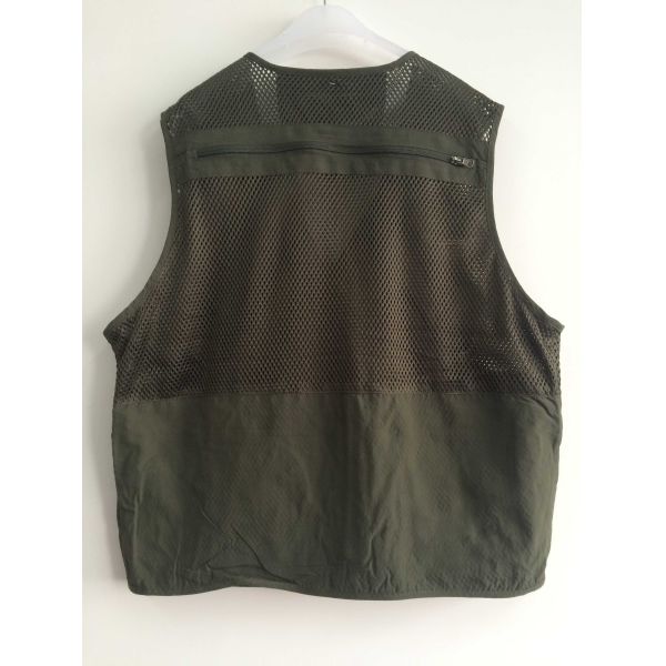 Fishing vest 034 in taslan fabric, olive green color, water proof, quick dry, S-3XL