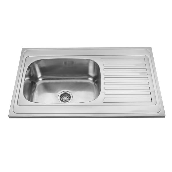 Bright Polish Double Bowl Kitchen Sink With Single Drainboard