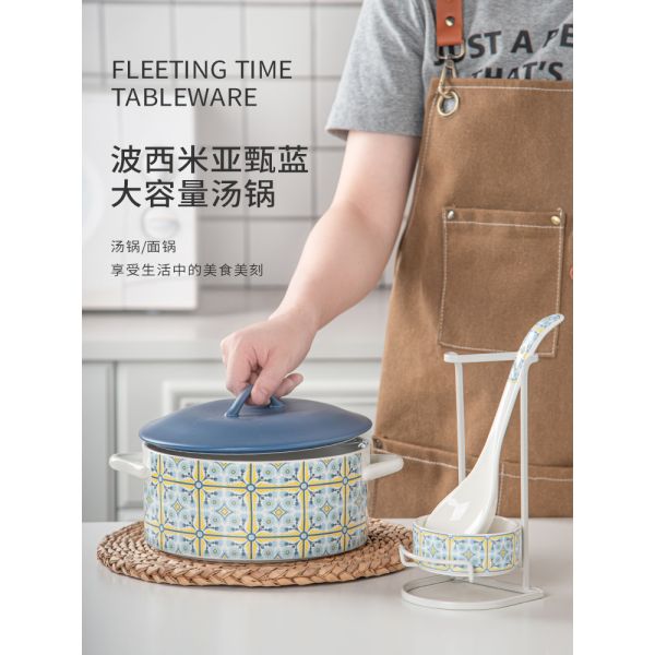 Double Ear Noodle Salad Bowl With Lid Dinnerware Soup Noodle Bowl Set Ceramic Soup Pot