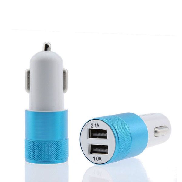 5V2.1A knurling dual USB car charger for mobile phone metal rings type