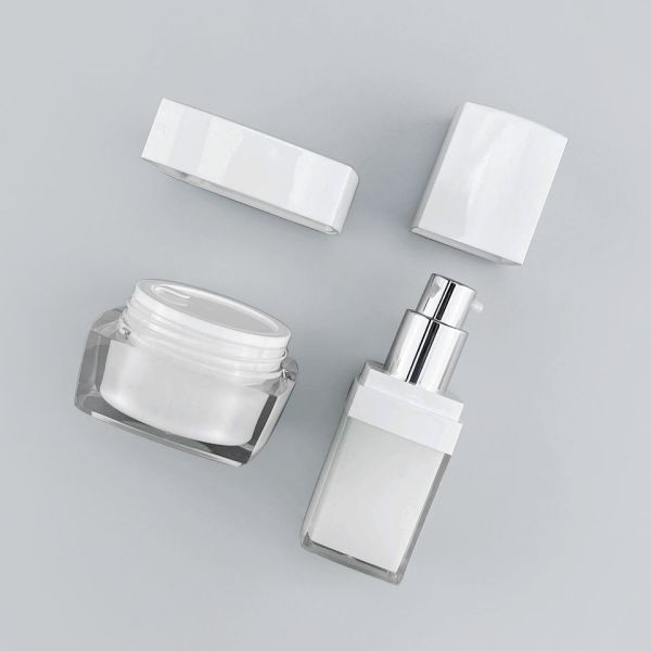 PMMA Acrylic Square Cube Skincare 15ml Cosmetic Bottles / 30g Jars