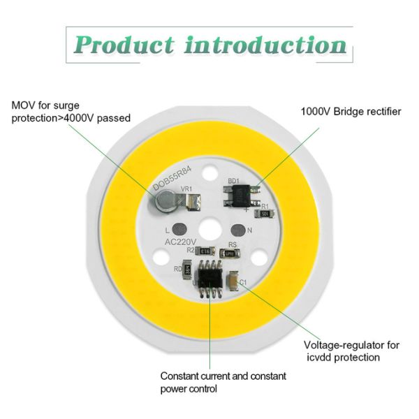 220V AC COB LED Chip High Brightness 12W 15W Warm LED Module