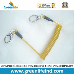 Yellow Spring Coil Steel Lanyard W/Oval Metal Hook