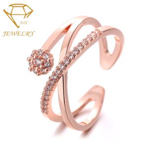 China AAA CZ Stones Sterling Silver Women's Ring Adjustable on sale