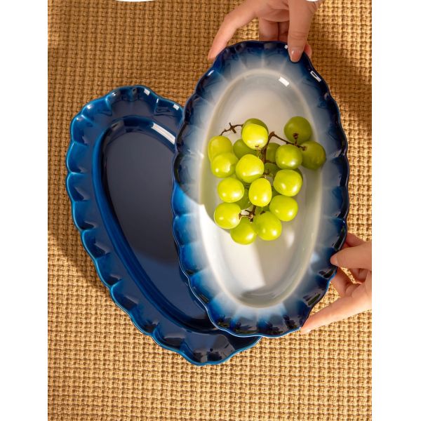 2024 Floral Ceramic Dining Plate Set Tableware Porcelain Blue Stoneware Dinnerware Set