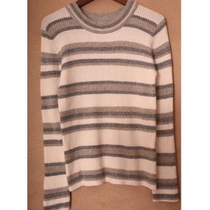 Grey And Pink Ladies Striped Sweaters 100% Acrylic Soft Touch