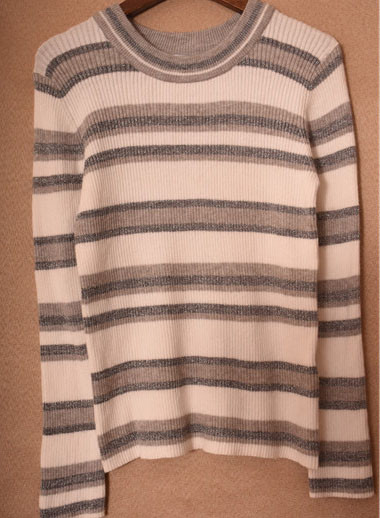 Buy Grey And Pink Ladies Striped Sweaters 100% Acrylic Soft Touch at wholesale prices