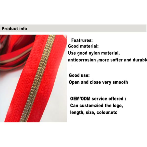 High Quality 3#4# 5# 8# Gold and Silver Teeth Nylon Zipper For Garment and Bags