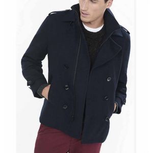 Shoulder Epaulettes Mens Flight Jacket Blank Double Collar Casual Peacoat