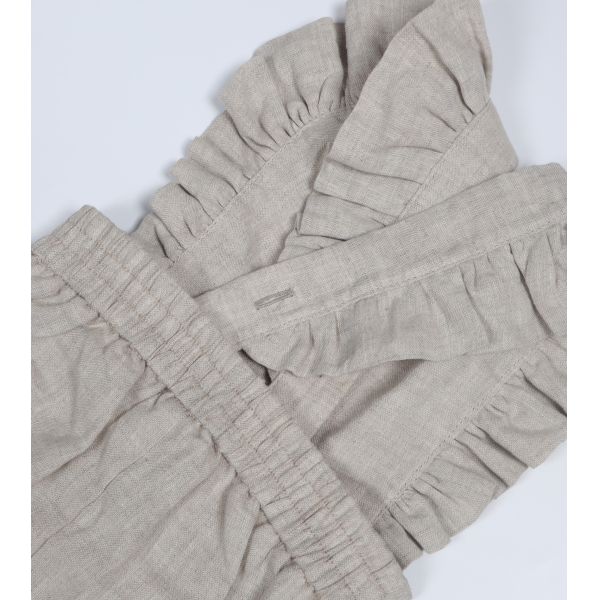 Little Girls Linen Fabric Dungarees Overalls Flutter Sleeve Jumpsuit Casual Wear