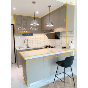 Matte Anti-Scratch Lacquered Hygienic Kitchen Cabinet With Gallery Lighting